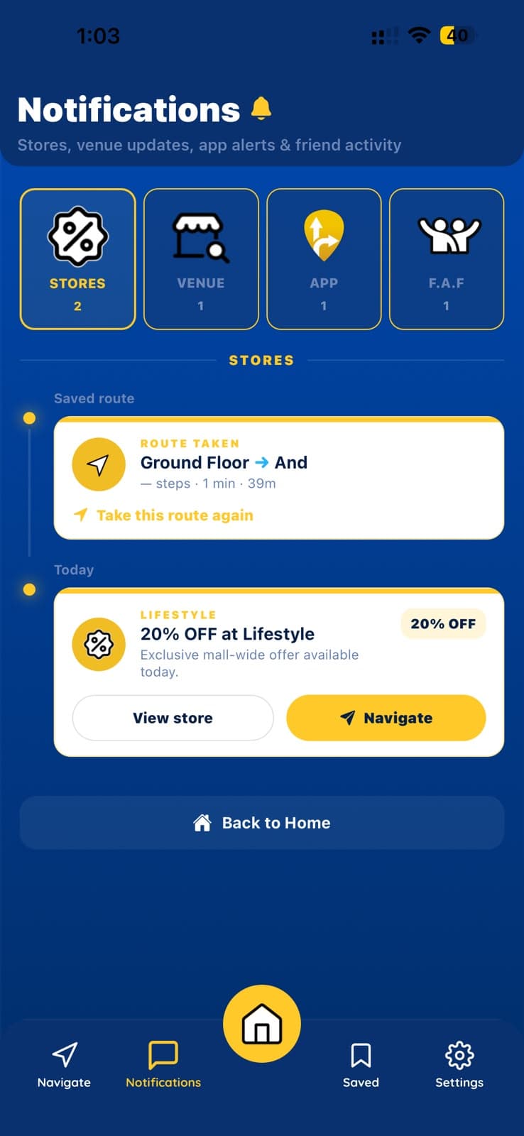 Locomate notifications screen